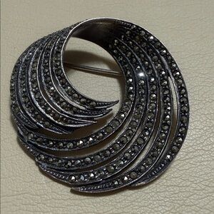 Sterling Silver 925 Spiral Marcasite Brooch